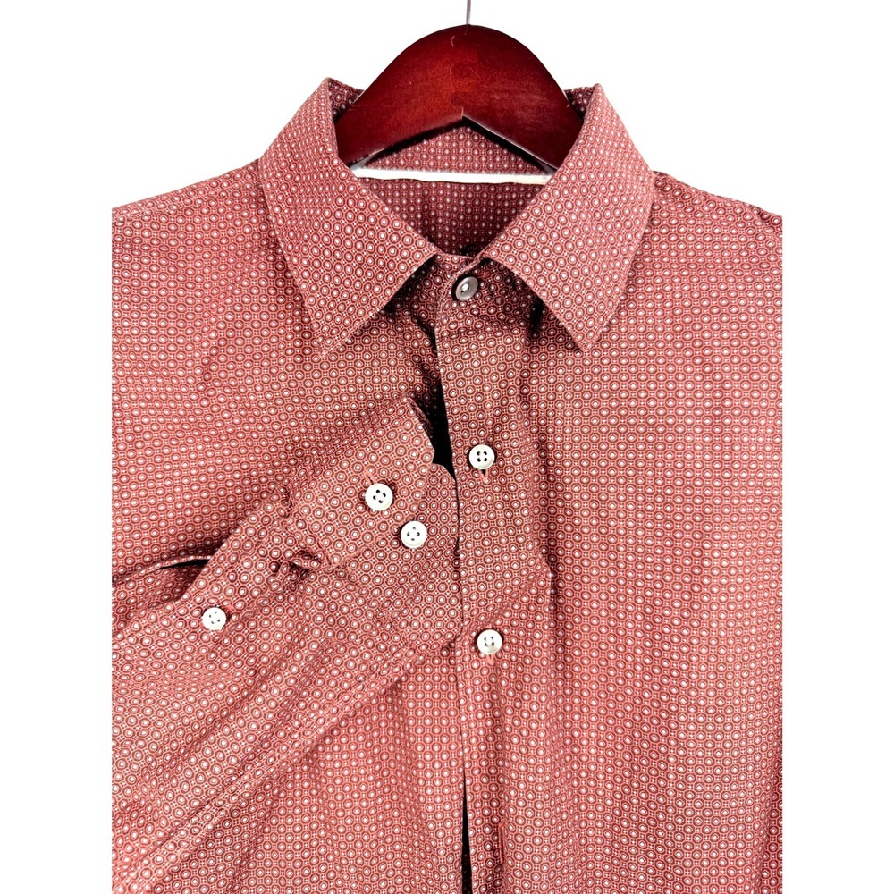 Tasso Elba Mens Red Geometric Print Shirt XL Long Sleeve‎ Button Down Cotton